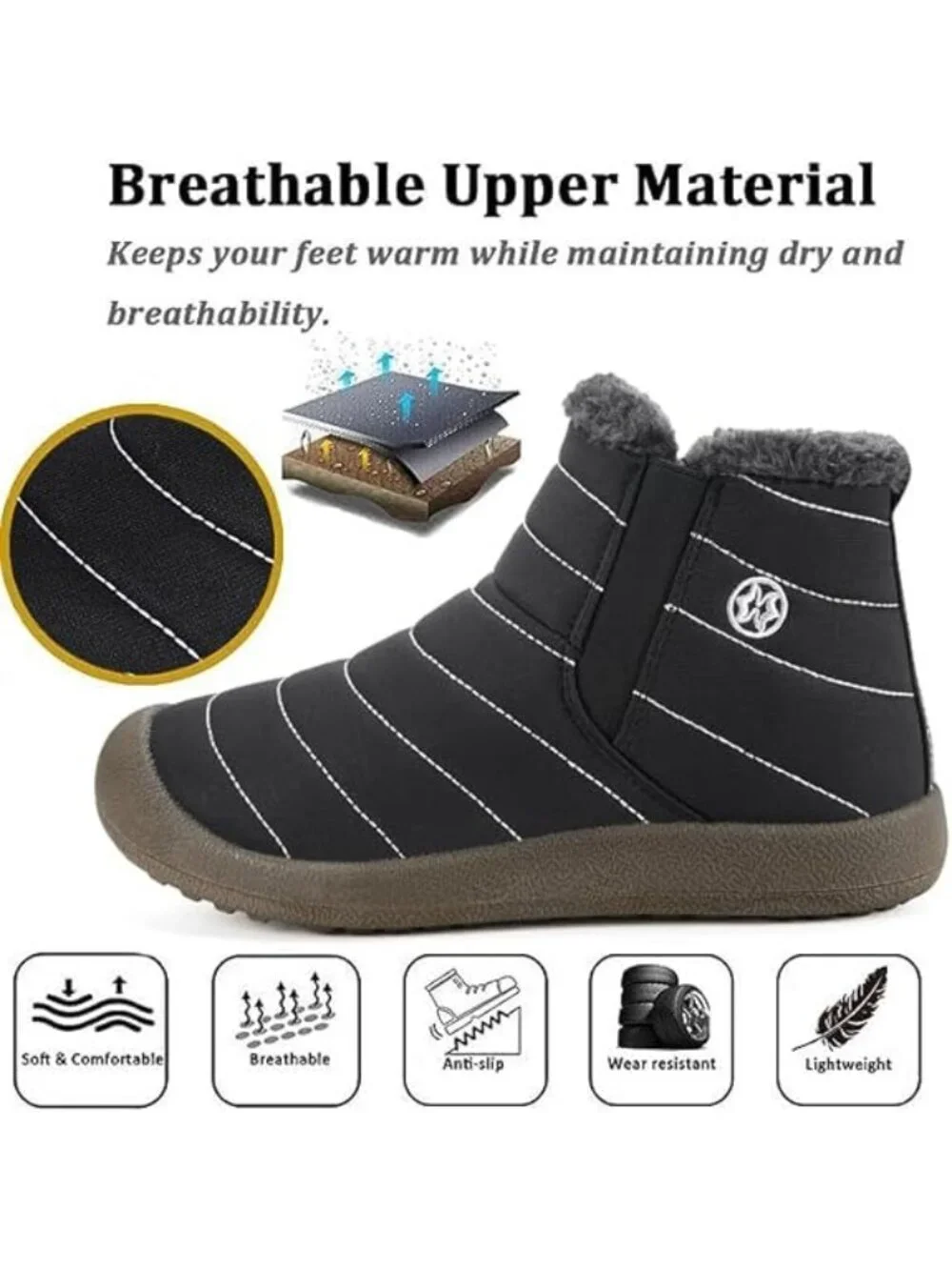 Eagsouni Mens Size 13 Boots Winter Warm Waterproof Non-Slip Outdoor Black Shoes